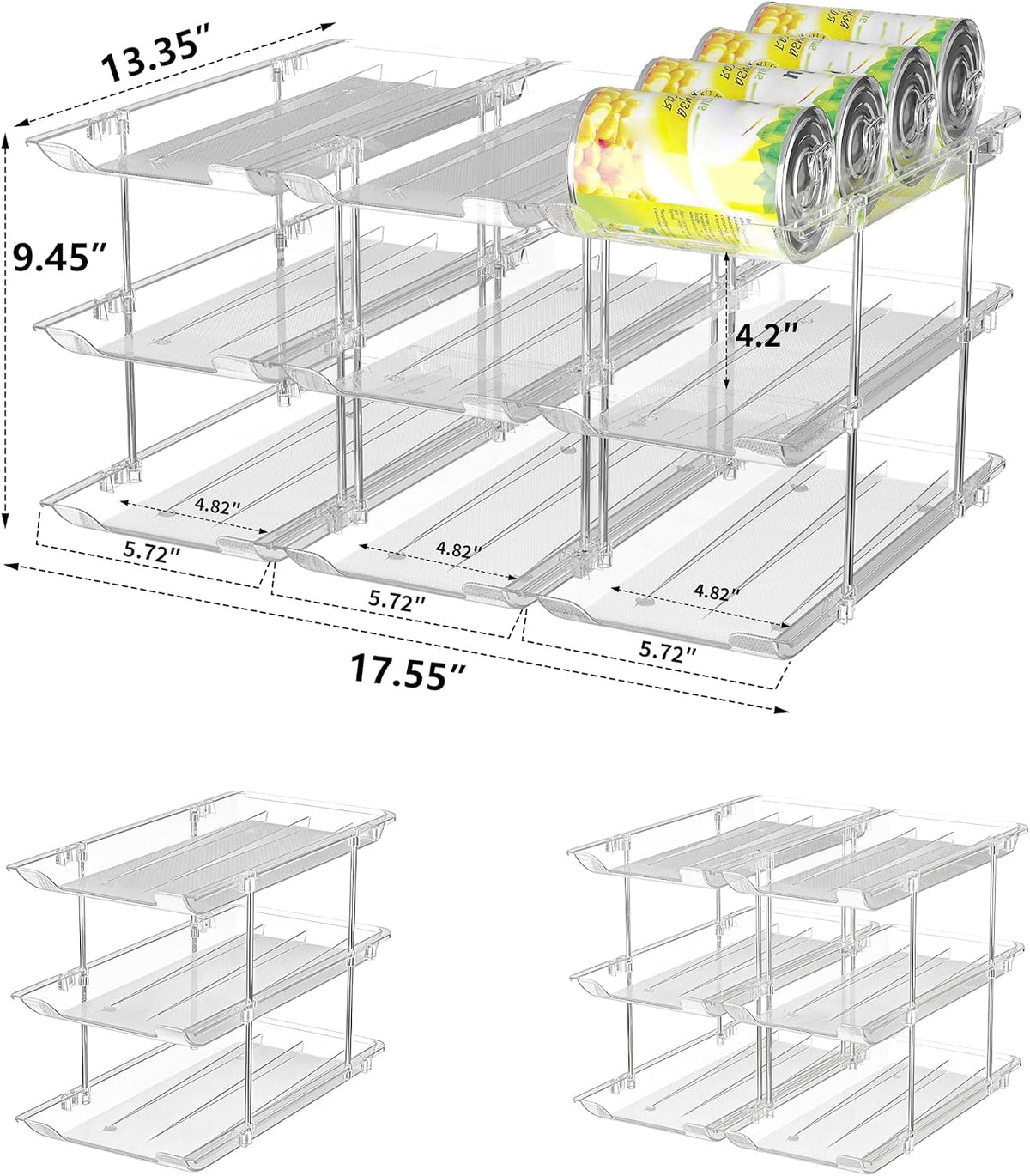 Can Organizer for Pantry, Rolling Food Pantry Storage Rack, 3 Tier