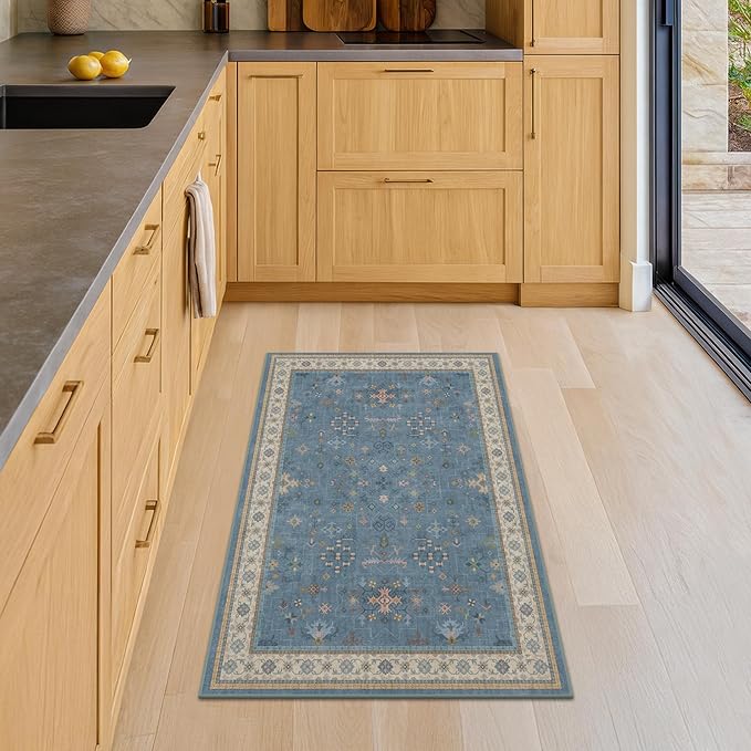 Blue 2x4 Runner Rug for Entryway Indoor, Kitchen Floor Waterproof, Powder Room - Image 3