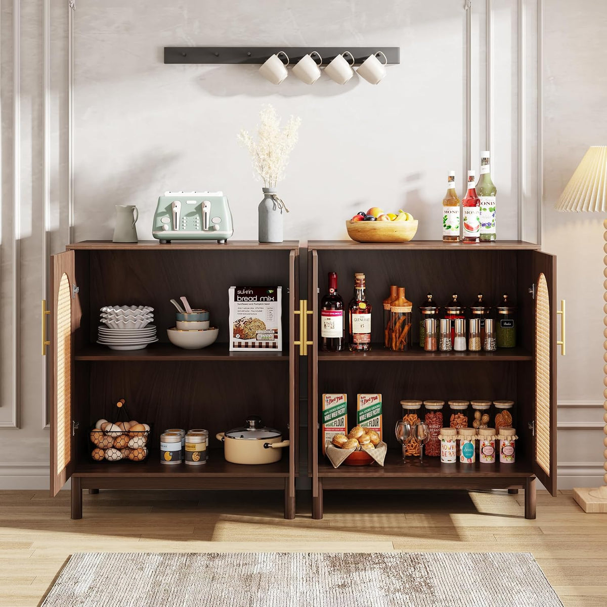 Tribesigns Set of 2 Rattan Sideboard, 59” Buffet Cabinet with Storage