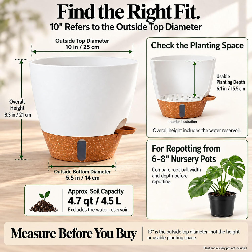 2 Pack 10 inch Plant Pots, Plastic Self Watering Planters