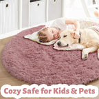 Blush Fluffy Round Rug 5Ft for Bedroom, Fuzzy Plush Circle Area Rugs for Baby - Image 3