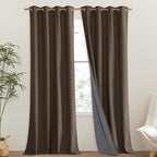 NICETOWN Coffee Vintage Linen 100% Blackout Curtains - Image 2
