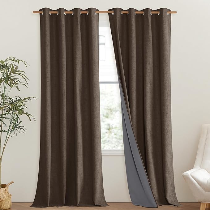NICETOWN Coffee Vintage Linen 100% Blackout Curtains - Image 2