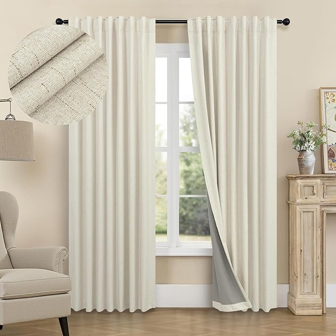 Darkening Curtains for Bedroom 72 Inch Length 2 Panels Coastal Linen Textured by Pitalk