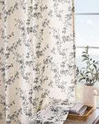 Lazzzy Black Floral Linen Curtains 84 Inch Farmhouse Back Tab Drapes - Image 8