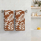 Artoid Mode 2 Pcs Beige Caramel Leaves Jacquard Hand Towels for Bathroom, 100% Cotton Soft Absorbent Bathroom Decor Towels, 13.7 x 29.5 Inch