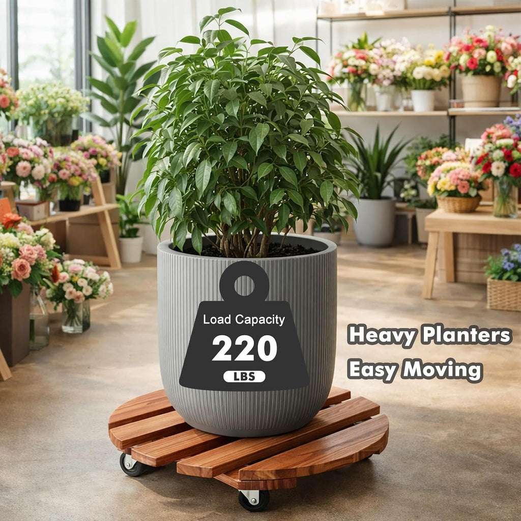 18 Inch Plant Caddy with Wheels, 6 Pack Rolling Plant Stand Rollers with Casters Wooden Plant Dolly with Wheels Heavy Duty Large Rolling Planter Base for Indoor & Outdoor Plants Wood Flower Stand