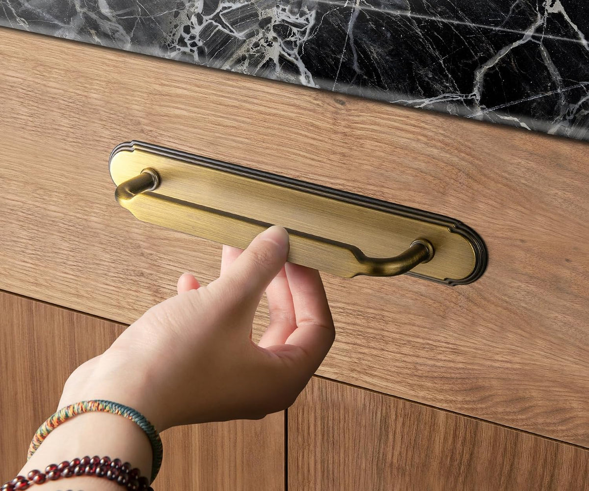 Goo-Ki 2 Pack Brushed Bronze Cabinet Pulls with Backplate/Spacer, 5 Inch Hole Center Brass Bronze Drawer Handles Zinc Alloy Kitchen Hardware