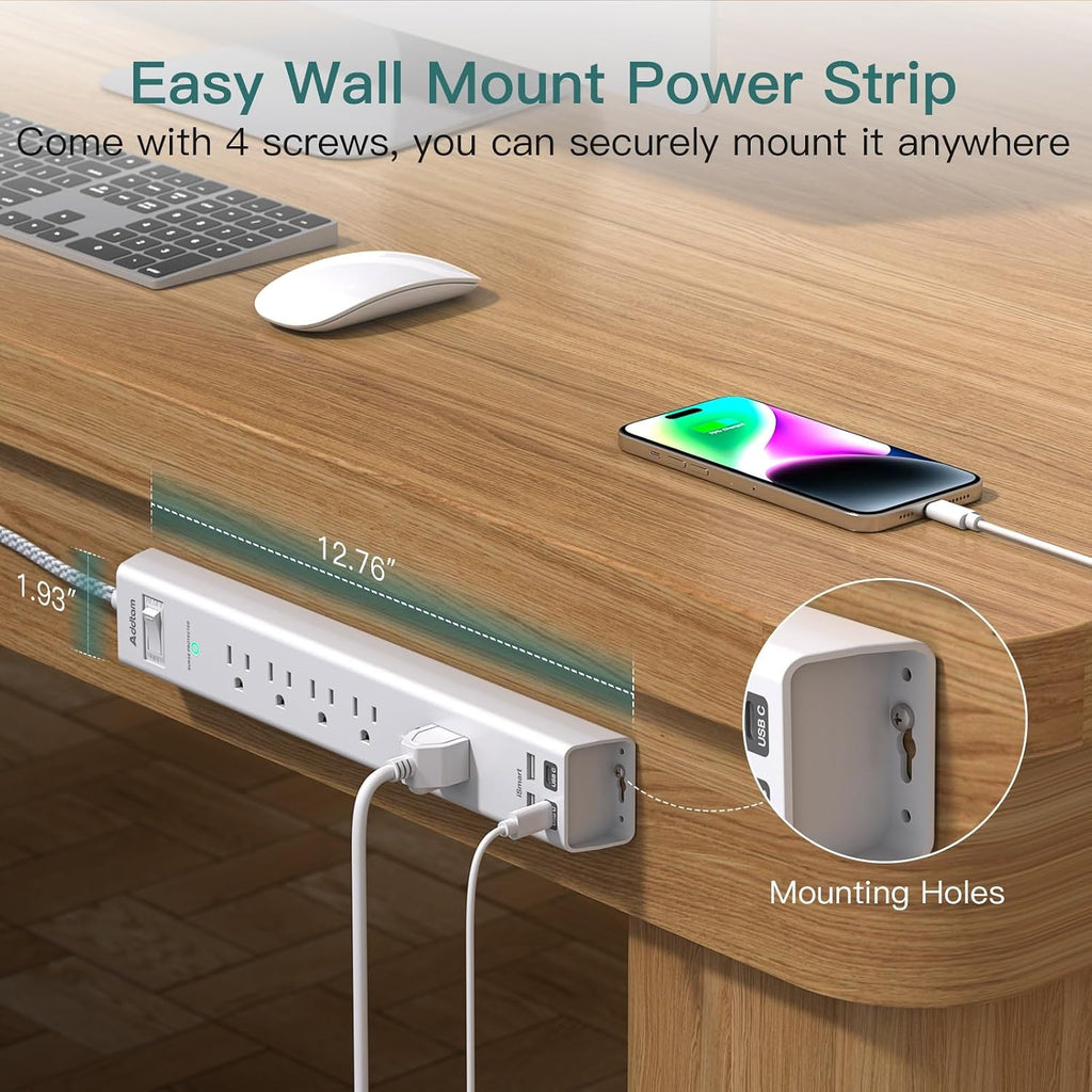 2 Pack Surge Protector Power Strip -6ft Extension Cord, 5 Outlets 4 USB