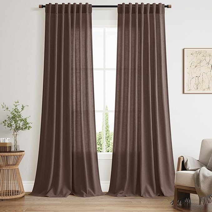 Cappuccino Curtains 108 Inches Long, Back Tab Linen Blend Light Filtering Semi by Nanspring