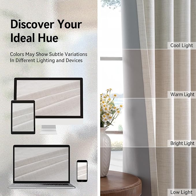 100% Blackout Curtains 63 Inch Length Linen Textured Blackout Curtains - Image 8