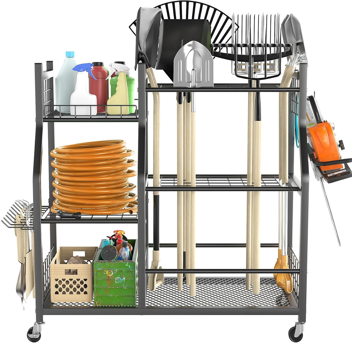 TORACK Garden Tool Organizer Stand with Wheels, Rakes Shovels Tools Stand