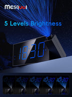 Mesqool Digital Projection Alarm Clock with Dual Alarms, 5 Levels Dimmer