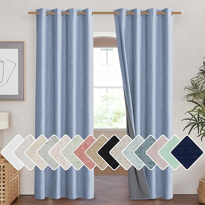 NICETOWN Stone Blue Vintage Linen 100% Blackout Curtains by NICETOWN