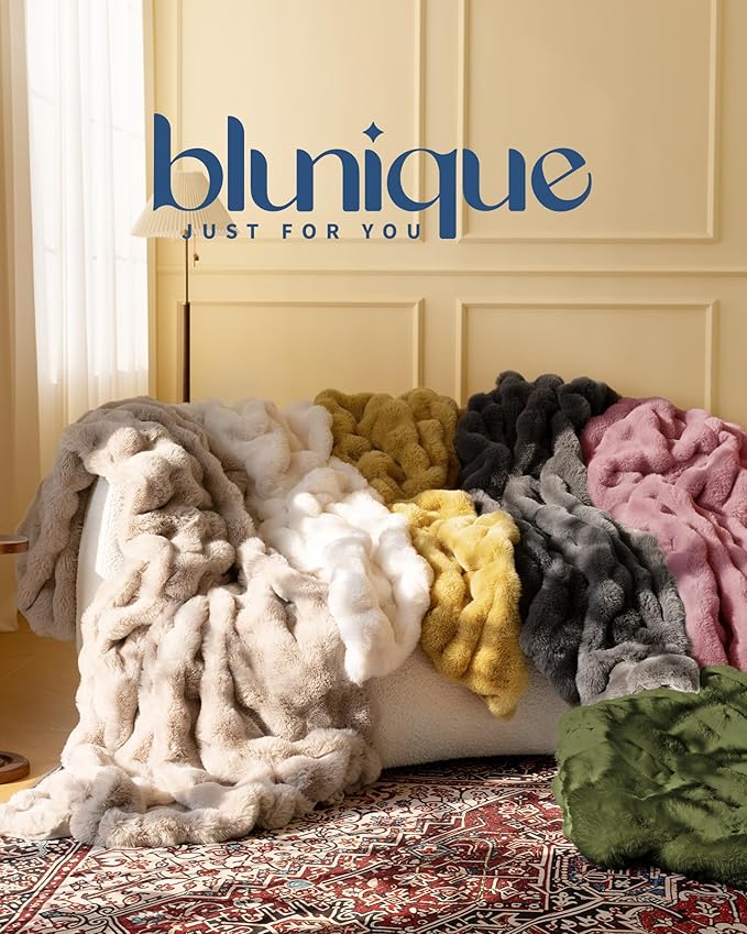Ultra Soft Cozy Faux Fur Throw Blanket, Fuzzy Plush Thick Bubble Blanket - Image 9