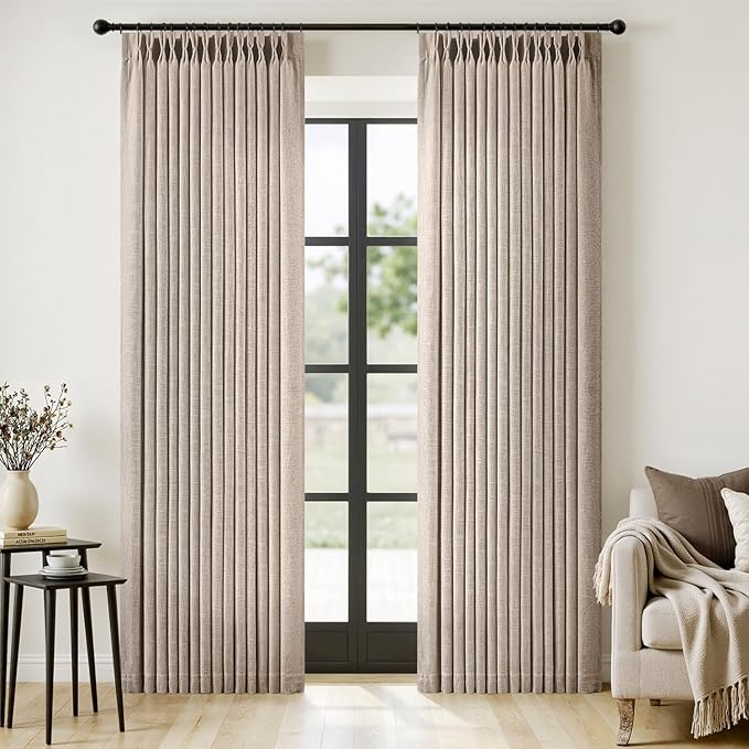 MIULEE Pinch Pleated Thick Linen Curtains 90 Inches Long 2 Panels by MIULEE