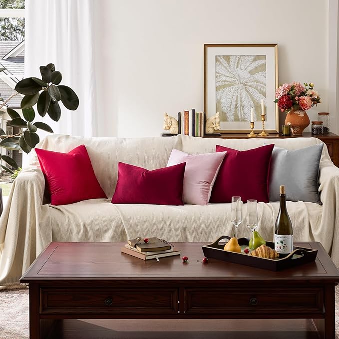 GIGIZAZA Burgundy Pillow Covers 24x24: Pack of 2 Throw Pillows Soft Solid Covers - Image 5