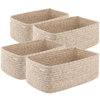 OIASKET 4 Pack Small Storage Shelf Baskets for Organizing, Mini Woven Rope Storage Bins for Towels, Cute Decorative Closet Organizer，Baby Nursery, Gift Empty Baskets -13.78''Lx9.84''Wx5.51''H-Brown
