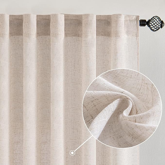 MIULEE Natural White Linen Curtains 92 Inch Length 2 Panels by MIULEE