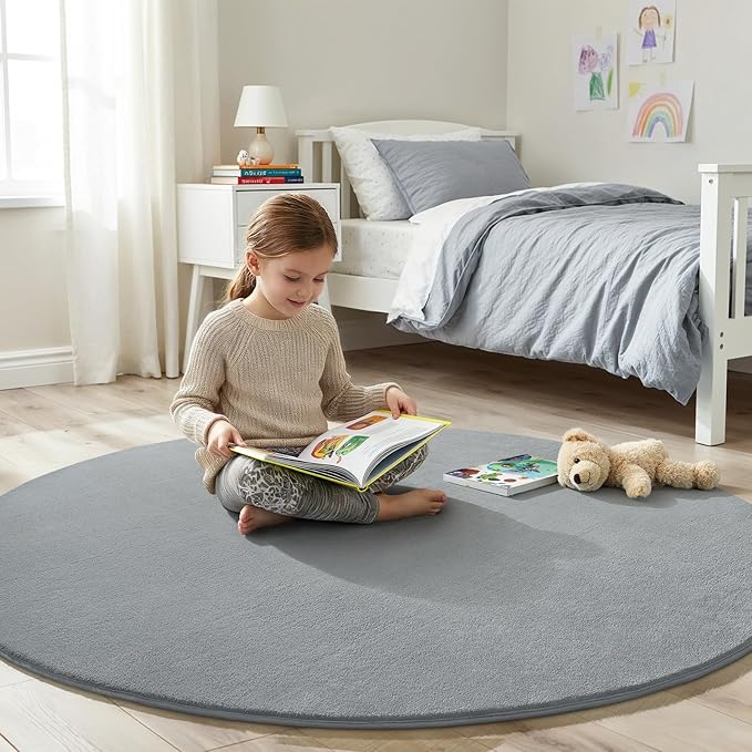 Amearea Grey Round Area Rugs 6ft Washable Circle Rugs - Image 4