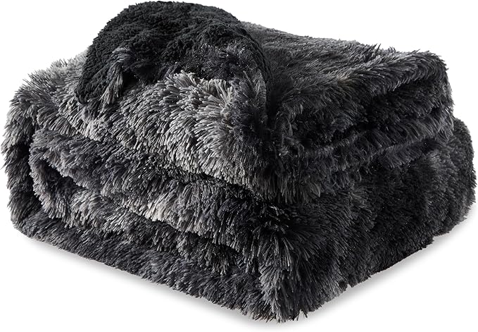 Bedsure GentleSoft Fluffy Tie Dye Black Blankets Queen Size - Image 7