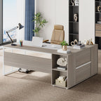Tribesigns 71 inch Executive Desk, L Shaped Desk with Cabinet Storage, Executive Office Desk with Shelves, Business Furniture Set Workstation for Home Office, Gray and White