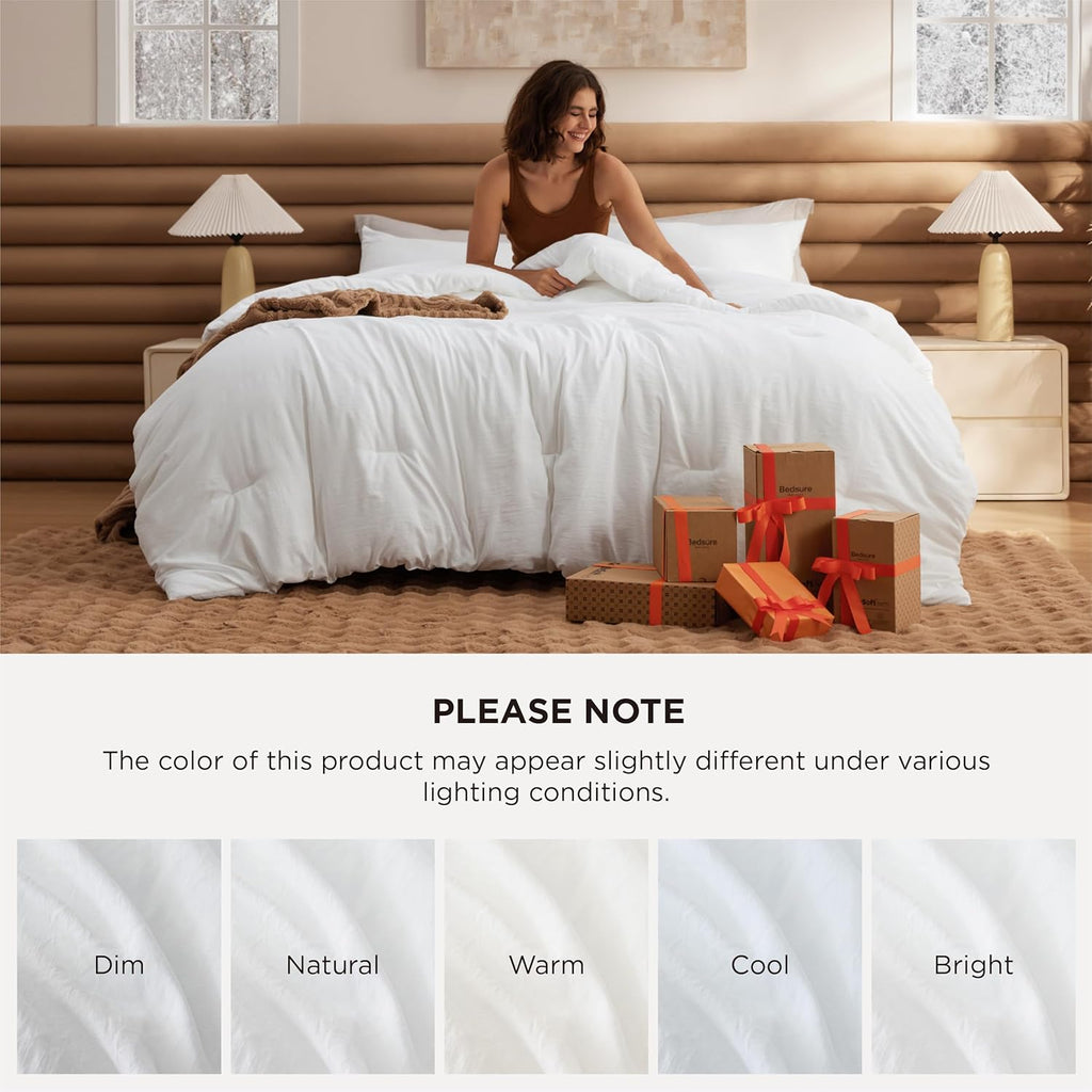 Bedsure King Comforter Set Prewashed Soft Bedding Set 3Pcs White 104"x90"