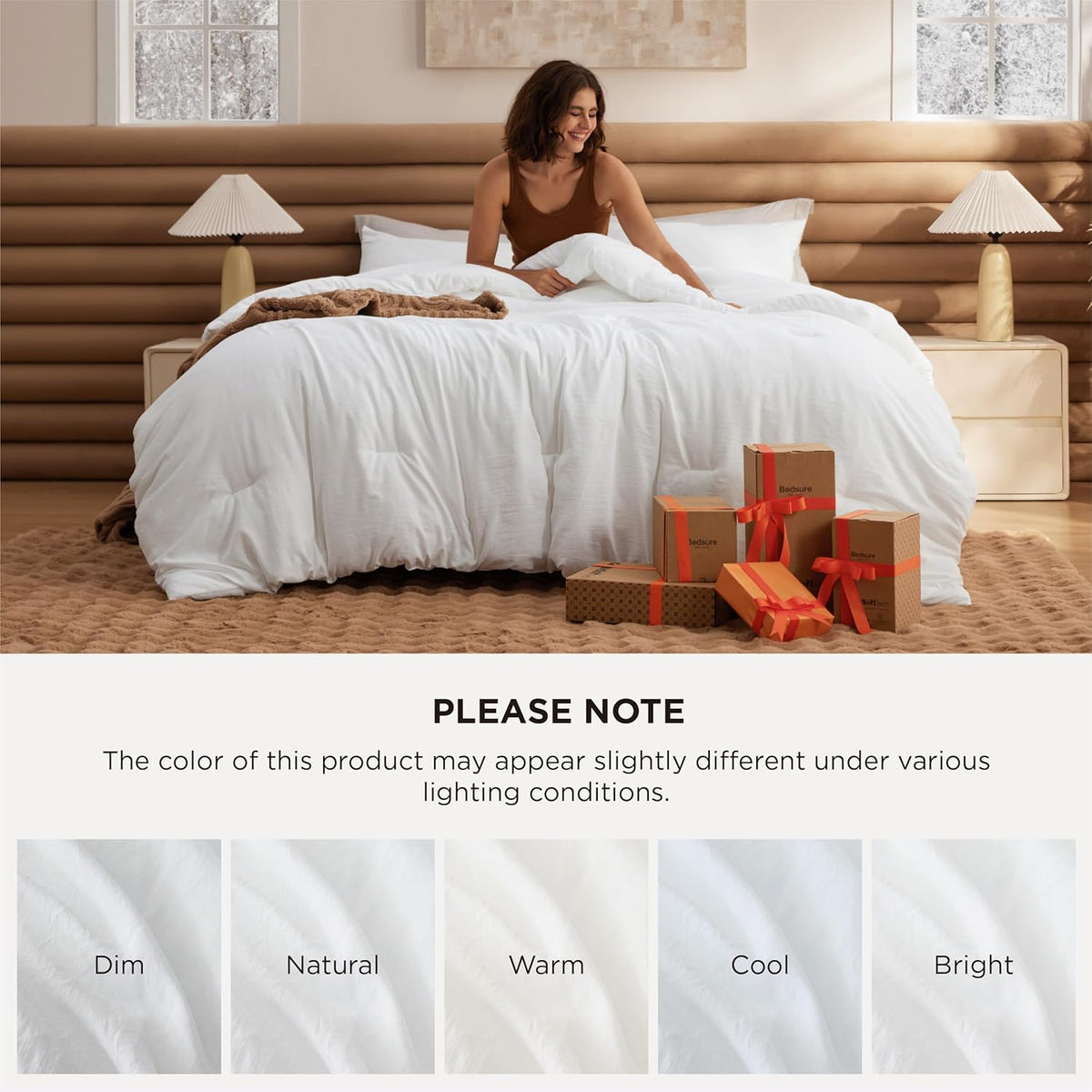 Bedsure King Comforter Set Prewashed Soft Bedding Set 3Pcs White 104"x90"
