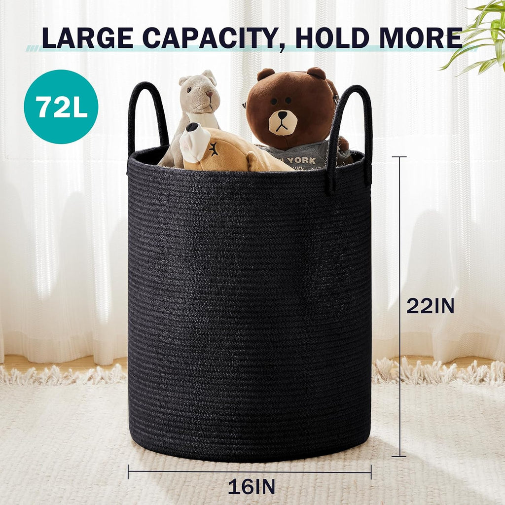 YOUDENOVA Woven Rope Laundry Hamper Basket, 72L Blanket Basket for Nursery