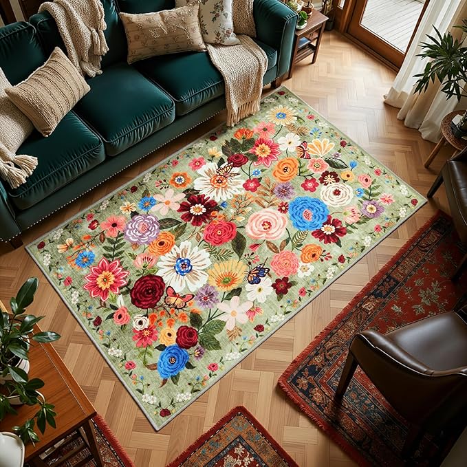 Green Living Room Rugs, Area Rugs 5x7 Rug - Image 8