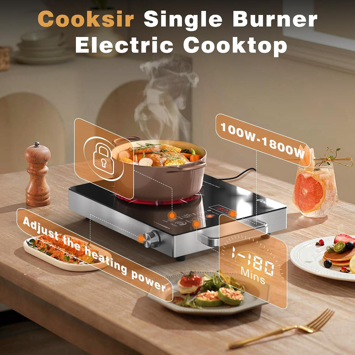 Single Burner Electric Cooktop Countertop Burner 110V 1800W