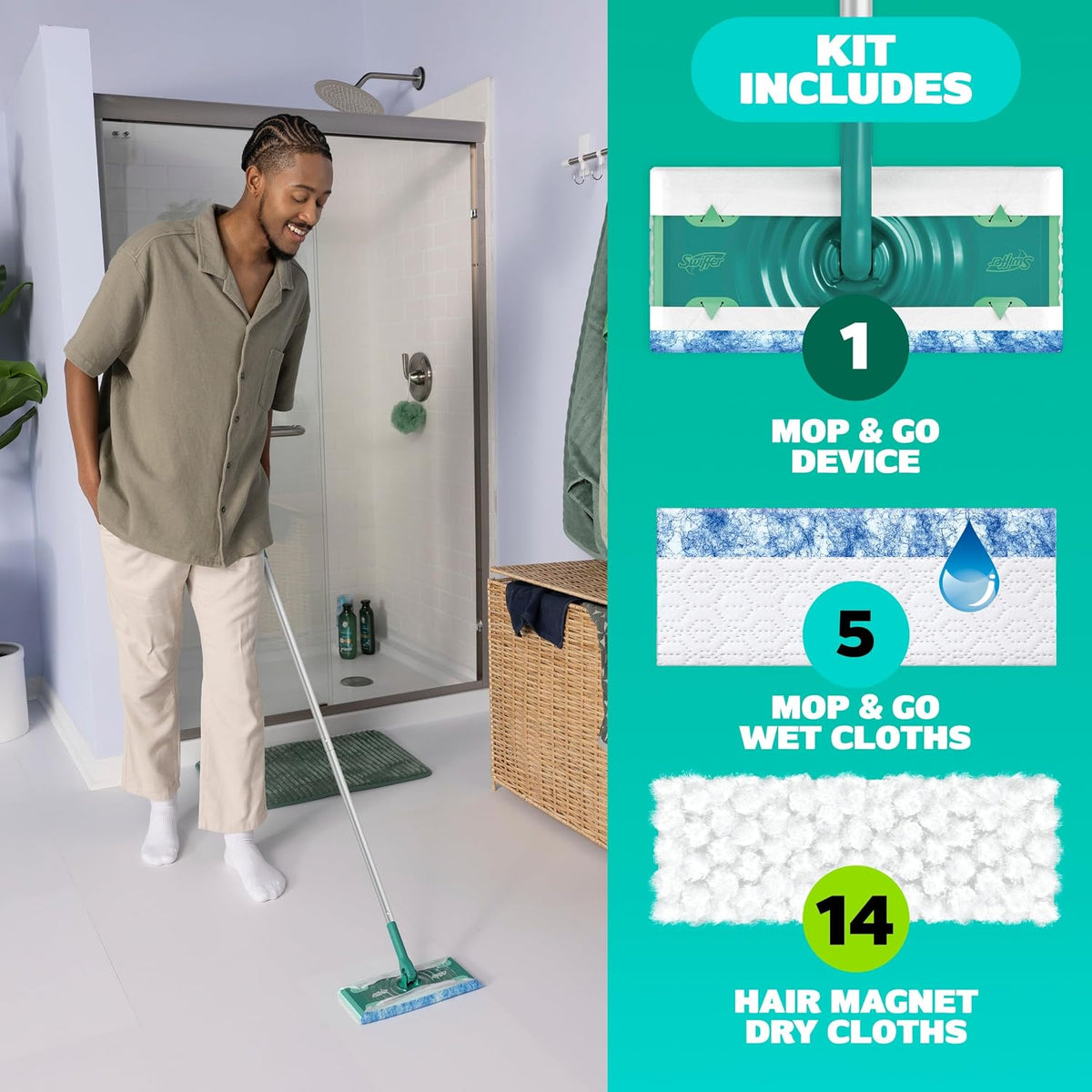 Swiffer Sweeper 2-in-1 Mops for Floor Cleaning, Dry and Wet Multi Surface Floor Cleaner, Sweeping and Mopping Starter Kit, Includes 1 Mop + 19 Refills, 20 Piece Set