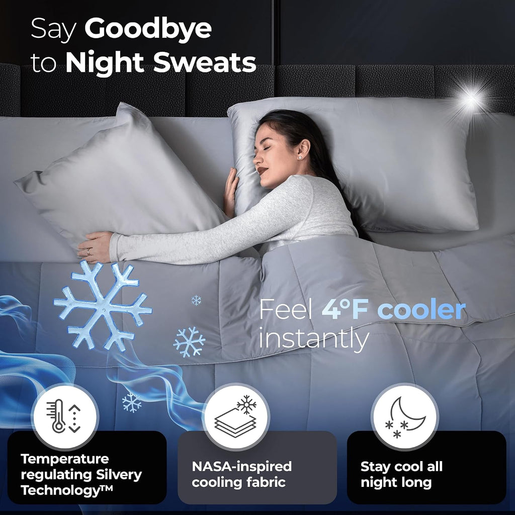 Silvery Silver-Infused Cooling Comforter – Award-Winning Self-Cooling Blanket for Hot Sleepers with Self-Cleaning Silvery Technology for Sweat-Free & Cool Sleep (Gray, Twin/Twin XL (68" x 90"))