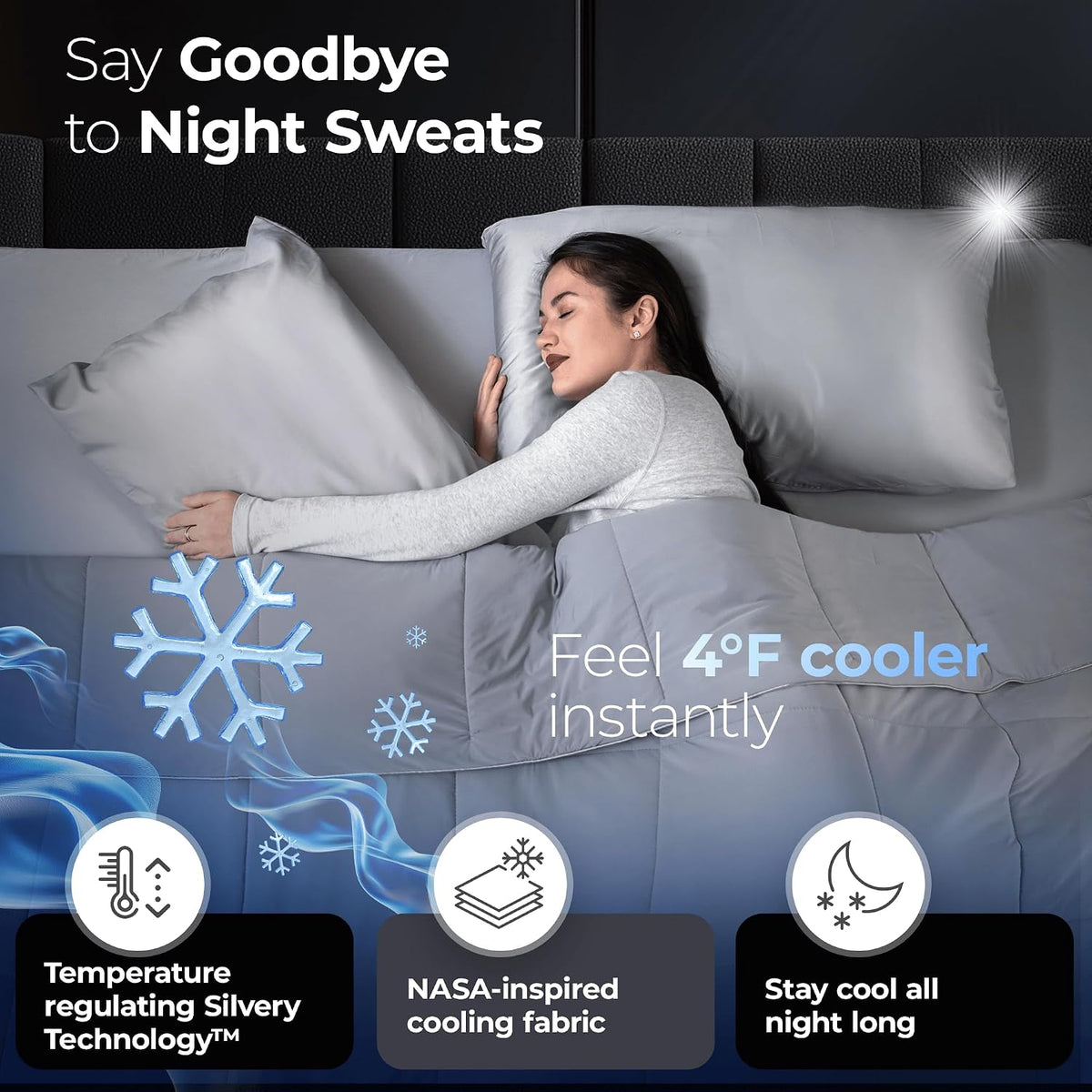 Silvery Silver-Infused Cooling Comforter – Award-Winning Self-Cooling Blanket for Hot Sleepers with Self-Cleaning Silvery Technology for Sweat-Free & Cool Sleep (Gray, Twin/Twin XL (68" x 90"))