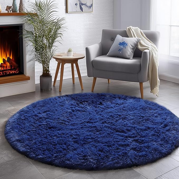 Amdrebio Navy Blue Small Round Rug 3Ft - Image 5