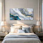 Blue and Gray Abstract Gold Fluid Canvas Wall Art for Living Room 20"X40"