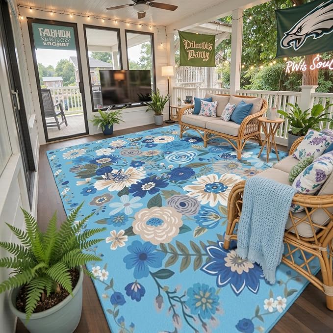 Area Rugs 10x14 Living Room, Non Slip Machine Washable Floral Rugs, Low Pile - Image 2