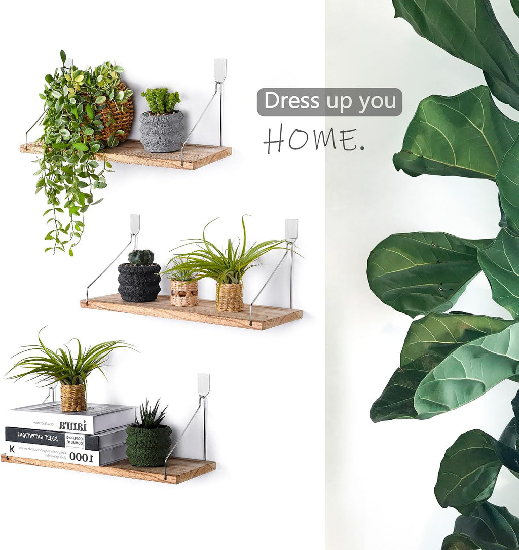 Floating Wall Shelves, Rustic Wood Wall Mounted Shelf Set of 3