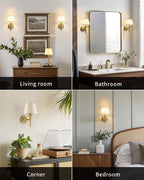KDG Cordless Gold Wall Sconces Set of 2, Beige Fabric Lampshde Wall Lamps