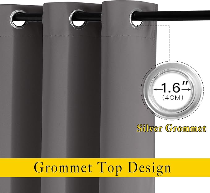 NICETOWN Grey Blackout Curtains 63 inch Length - Image 2