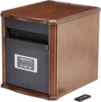 Amazon Basics Portable Space Heater with Remote Control, Adjustable Thermostat, Indoor Use, Energy-Saving Setting, LED Display, Classic Wood Casing, 1500W, 12"D x 13"W x 16"H, Brown