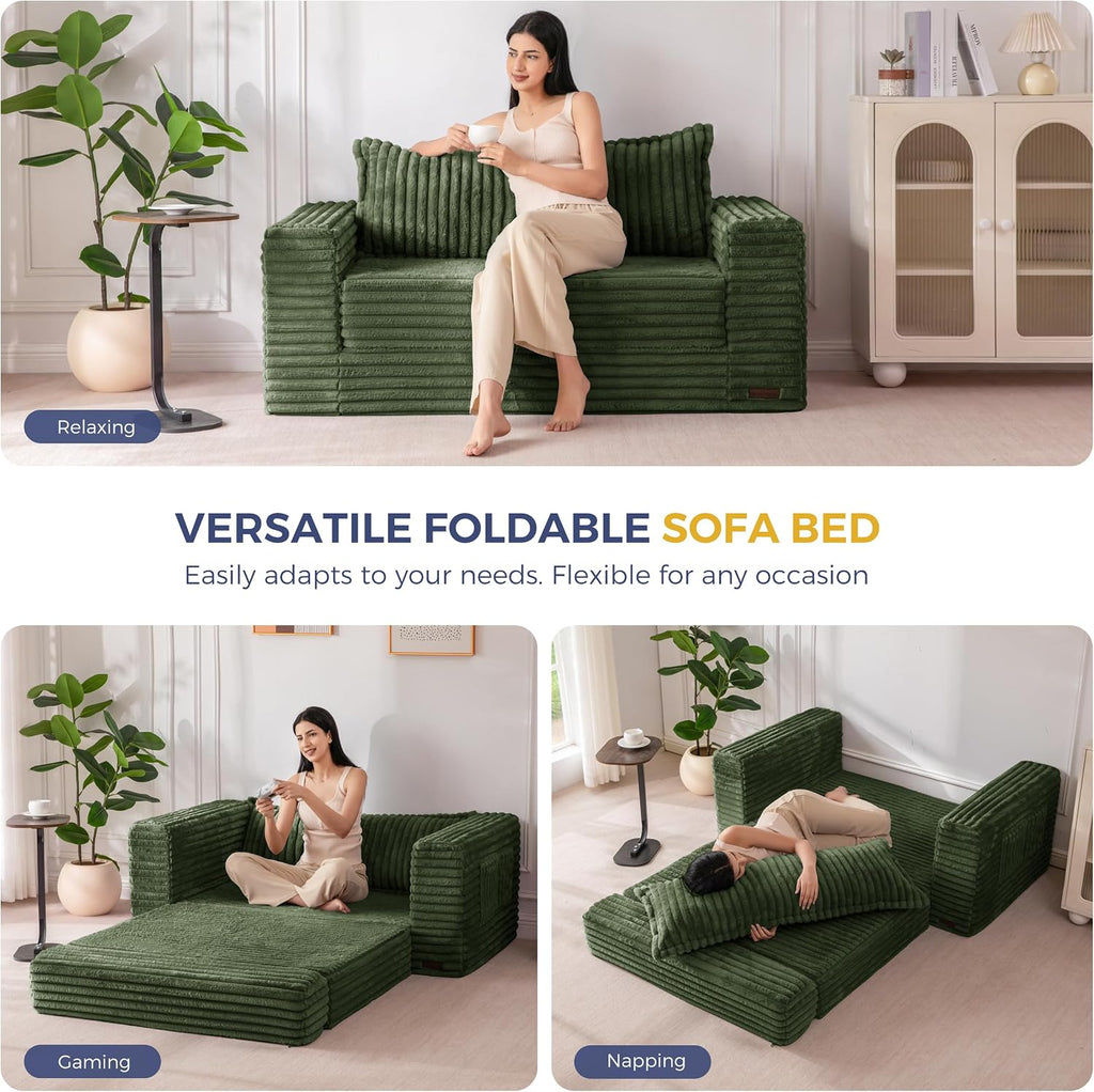 MAXYOYO Convertible Sofa Bed, Pull-Out Loveseat Couch Bed for Small Space