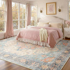 Area Rugs 8'x10' Washable Non-Slip, Floral Vintage Distress Print Pattern - Image 2