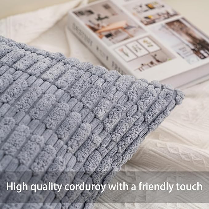 Pack of 2 Corduroy Decorative Throw Pillow Covers 18x18 InchSoft Boho Striped - Image 2