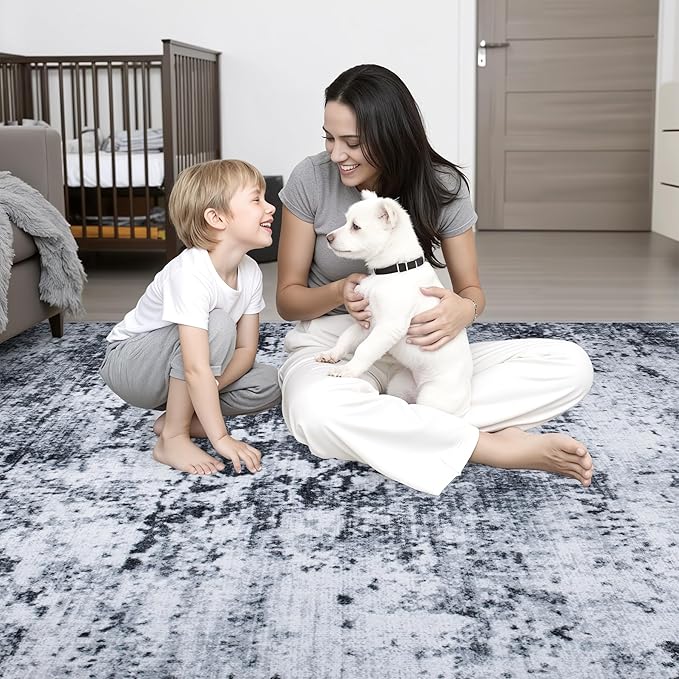 8x10 Area Rug Living Room Rug: Washable Modern Abstract Soft Thin Rug Indoor - Image 9