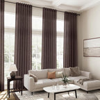 Coffee Linen Textured 96 Inch Curtains 2 Panel Set Back Tab Rod Pocket Sheer - Image 7