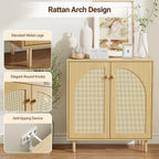 Mericonia 30 Inch Buffet Cabinet with Storage, Boho Sideboard with Rattan Decorated Doors & Adjustable Shelf, Accent Credenza Coffee Bar for Kitchen, Dining Room, Living Room, Entryway