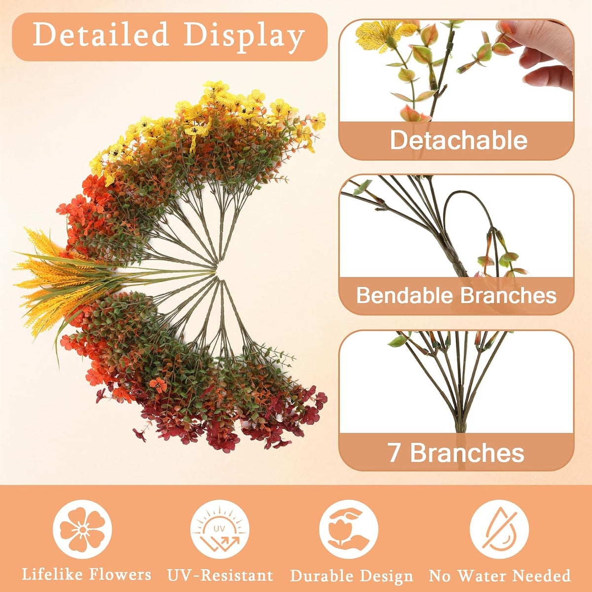 Fall Artificial Flowers Fake Mums UV Resistant for Outdoors Garden Decor