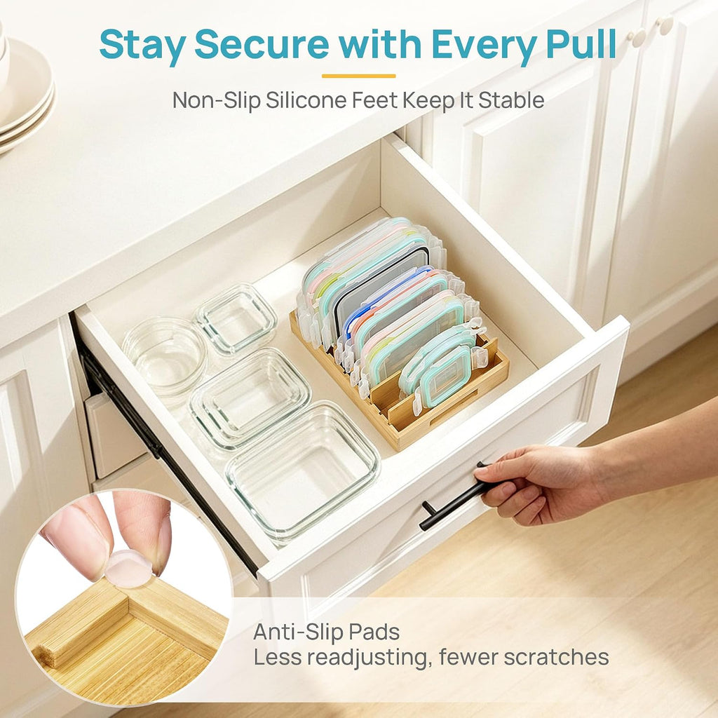 Vtopmart Bamboo Lid Organizers for Kitchen Cabinet Organizer with 7 Section