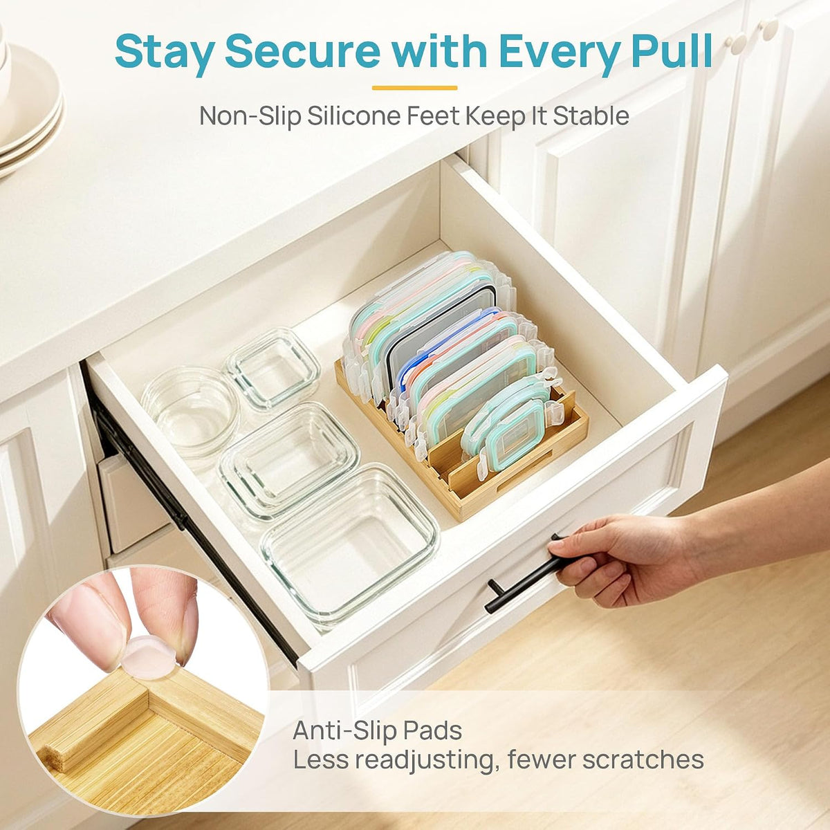 Vtopmart Bamboo Lid Organizers for Kitchen Cabinet Organizer with 7 Section